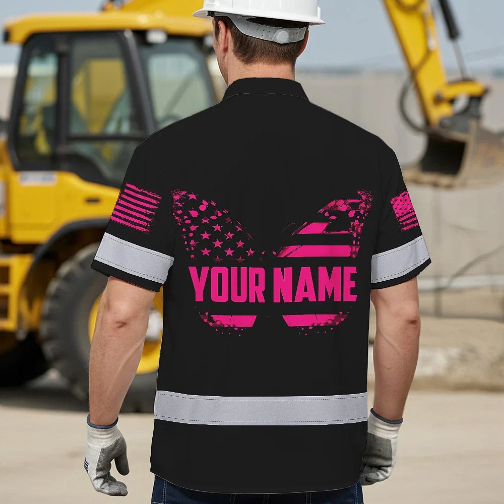 Hi Vis Hawaiian Shirt Reflective Pink Buttlerfly Neon Safety For Woman