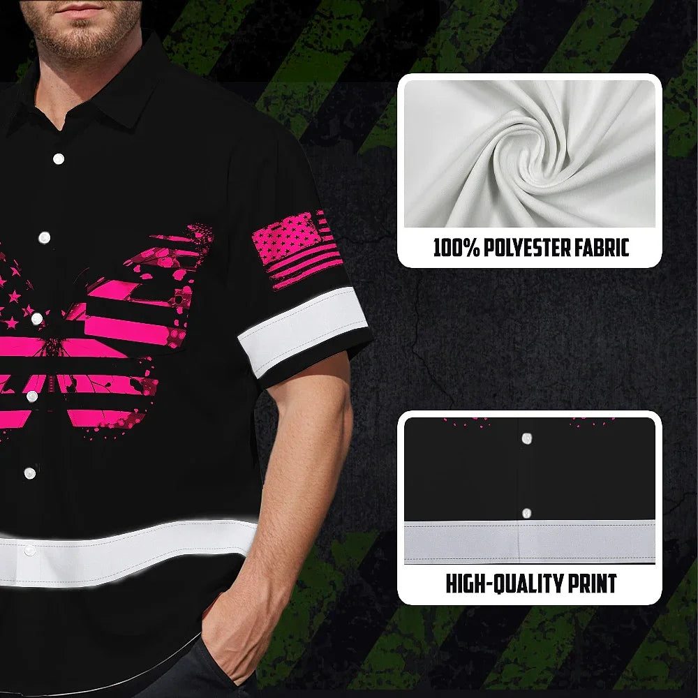 Hi Vis Hawaiian Shirt Reflective Pink Buttlerfly Neon Safety For Woman