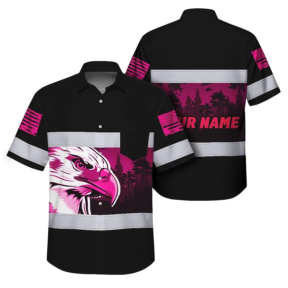 Hi Vis Hawaiian Shirt Reflective Pink Eagle USA Custom Name Safety Workwear