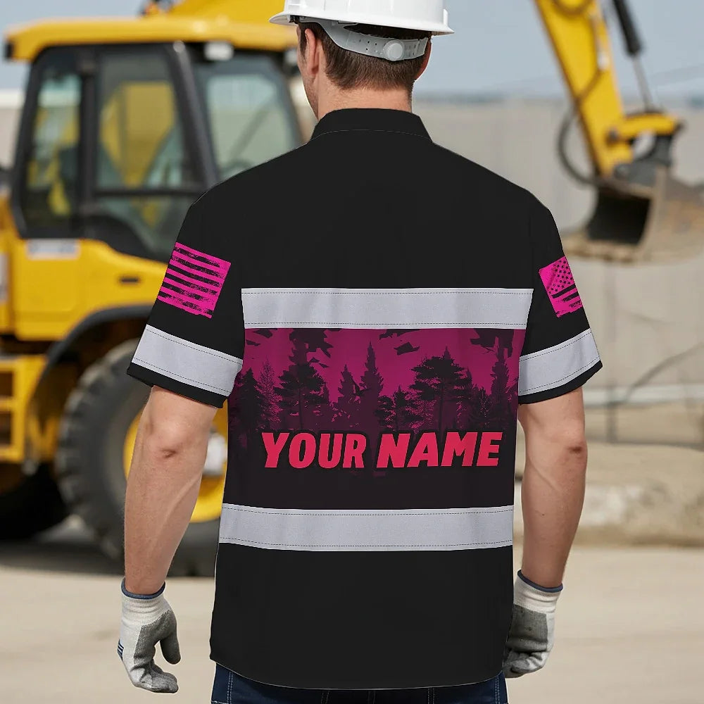 Hi Vis Hawaiian Shirt Reflective Pink Eagle USA Custom Name Safety Workwear