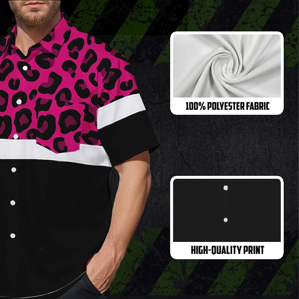 Hi Vis Hawaiian Shirt Reflective Pink Leopard Custom Name Safety Workwear For Workers, Truckers, Operators