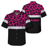 Hi Vis Hawaiian Shirt Reflective Pink Leopard Custom Name Safety Workwear For Workers, Truckers, Operators