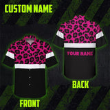 Hi Vis Hawaiian Shirt Reflective Pink Leopard Custom Name Safety Workwear For Workers, Truckers, Operators