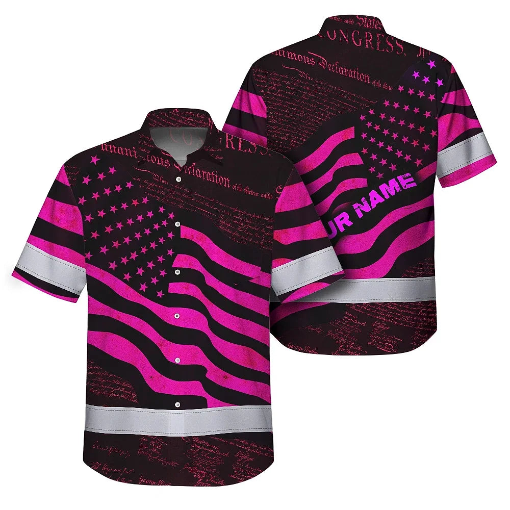 Hi Vis Hawaiian Shirt Reflective Pink Neon Independence USA Flag