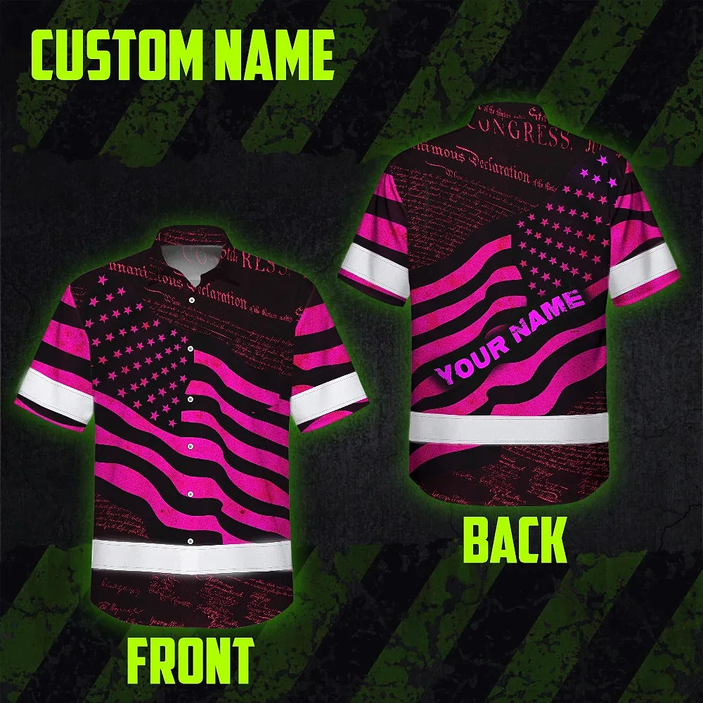 Hi Vis Hawaiian Shirt Reflective Pink Neon Independence USA Flag