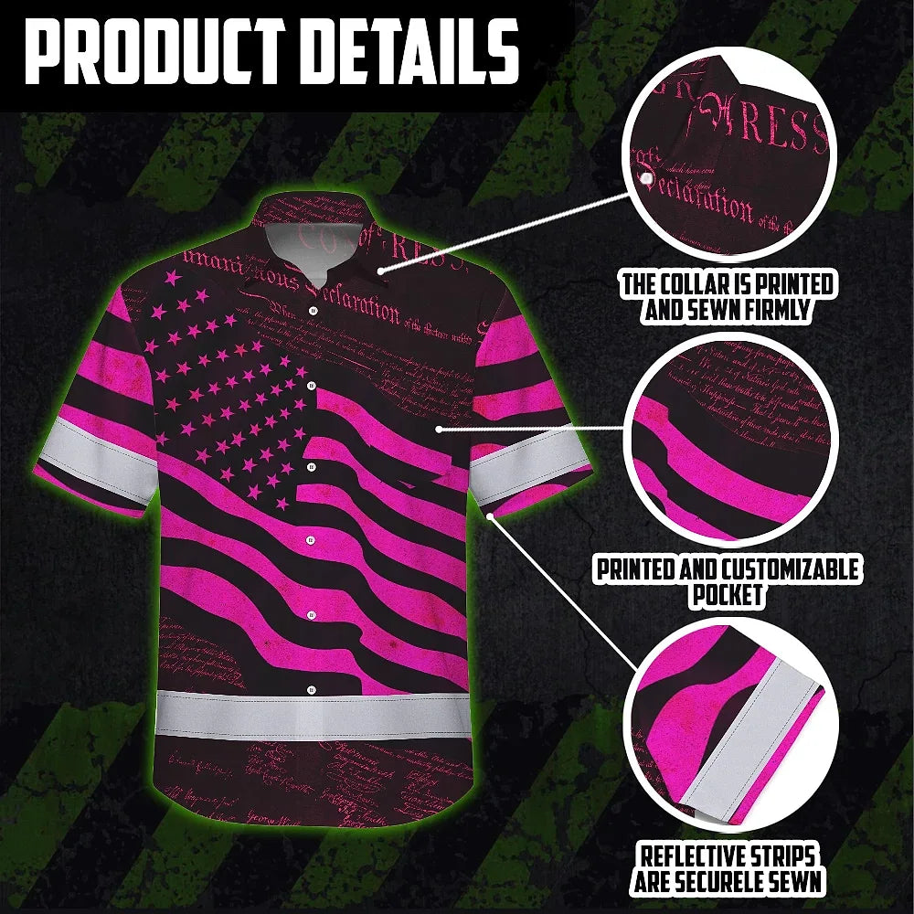 Hi Vis Hawaiian Shirt Reflective Pink Neon Independence USA Flag