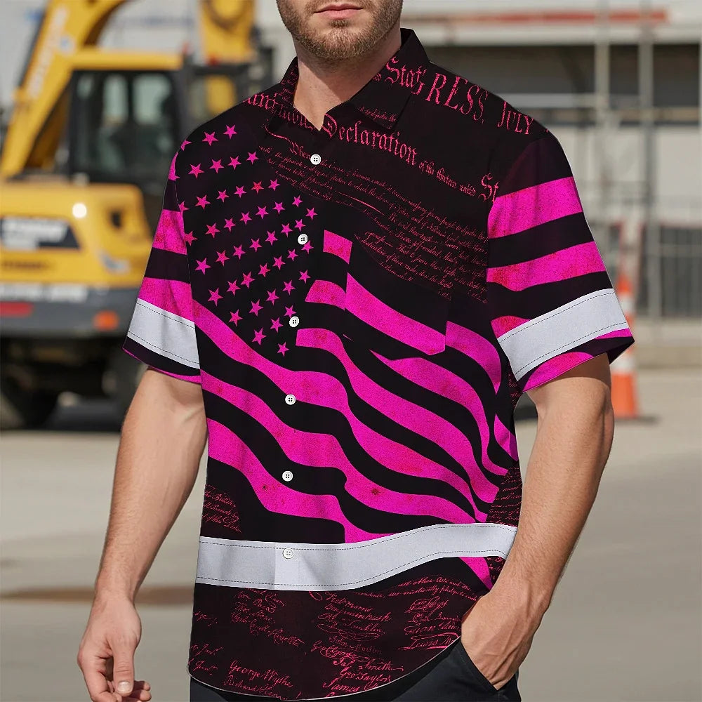 Hi Vis Hawaiian Shirt Reflective Pink Neon Independence USA Flag