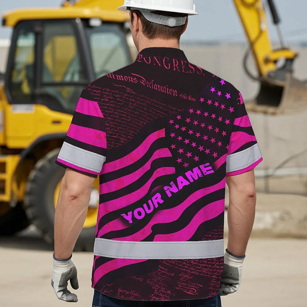 Hi Vis Hawaiian Shirt Reflective Pink Neon Independence USA Flag