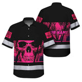 Hi Vis Hawaiian Shirt Reflective Pink Skull Custom Name Safety Workwear