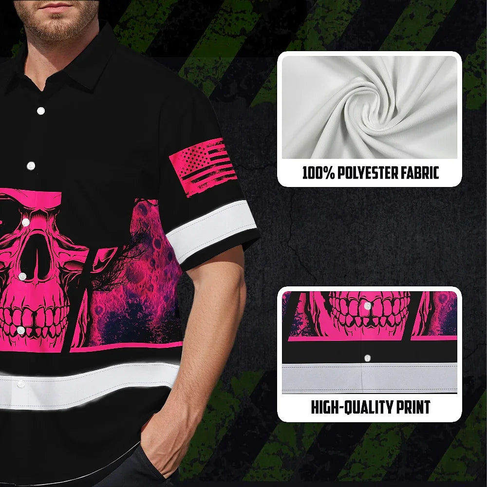 Hi Vis Hawaiian Shirt Reflective Pink Skull Custom Name Safety Workwear