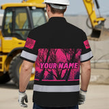 Hi Vis Hawaiian Shirt Reflective Pink Skull Custom Name Safety Workwear