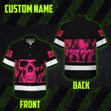 Hi Vis Hawaiian Shirt Reflective Pink Skull Custom Name Safety Workwear