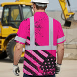 Hi Vis Hawaiian Shirt  Reflective Pink US Flag Paint Safety Workwear