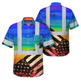 Hi Vis Hawaiian Shirt Reflective Rainbow US Flag Paint Safety Workwear For Worker, Motorcycle Bicycle, Runner