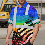 Hi Vis Hawaiian Shirt Reflective Rainbow US Flag Paint Safety Workwear For Worker, Motorcycle Bicycle, Runner
