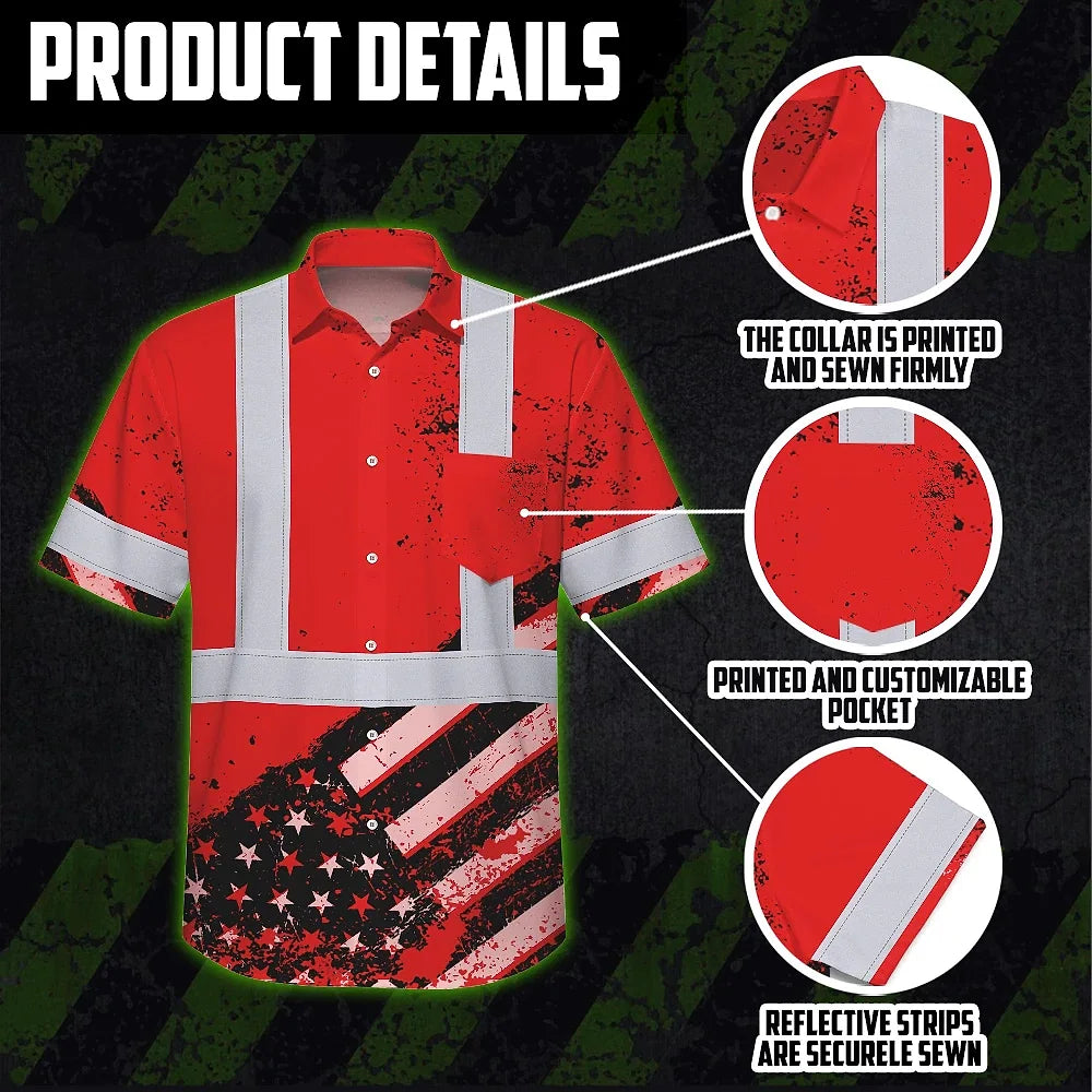 Hi Vis Hawaiian Shirt Reflective Red US Flag Paint Safety Workwear