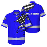 Hi Vis Hawaiian Shirt Reflective Scratch Blue Neon US Flag Custom Name