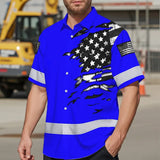 Hi Vis Hawaiian Shirt Reflective Scratch Blue Neon US Flag Custom Name