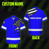 Hi Vis Hawaiian Shirt Reflective Scratch Blue Neon US Flag Custom Name