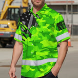 Hi Vis Hawaiian Shirt Reflective Scratch Camo Green Neon US Flag Safety Workwear