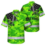 Hi Vis Hawaiian Shirt Reflective Scratch Camo Green Neon US Flag Safety Workwear