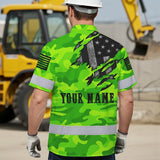 Hi Vis Hawaiian Shirt Reflective Scratch Camo Green Neon US Flag Safety Workwear