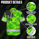 Hi Vis Hawaiian Shirt Reflective Scratch Camo Green Neon US Flag Safety Workwear