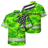 Hi Vis Hawaiian Shirt Reflective Scratch Green Camo Neon US Flag Custom Name