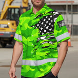 Hi Vis Hawaiian Shirt Reflective Scratch Green Camo Neon US Flag Custom Name