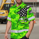 Scratch Green Camo Neon US Flag Hi-Vis Hawaiian Shirt