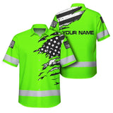 Hi Vis Hawaiian Shirt Reflective Scratch Green Neon US Flag