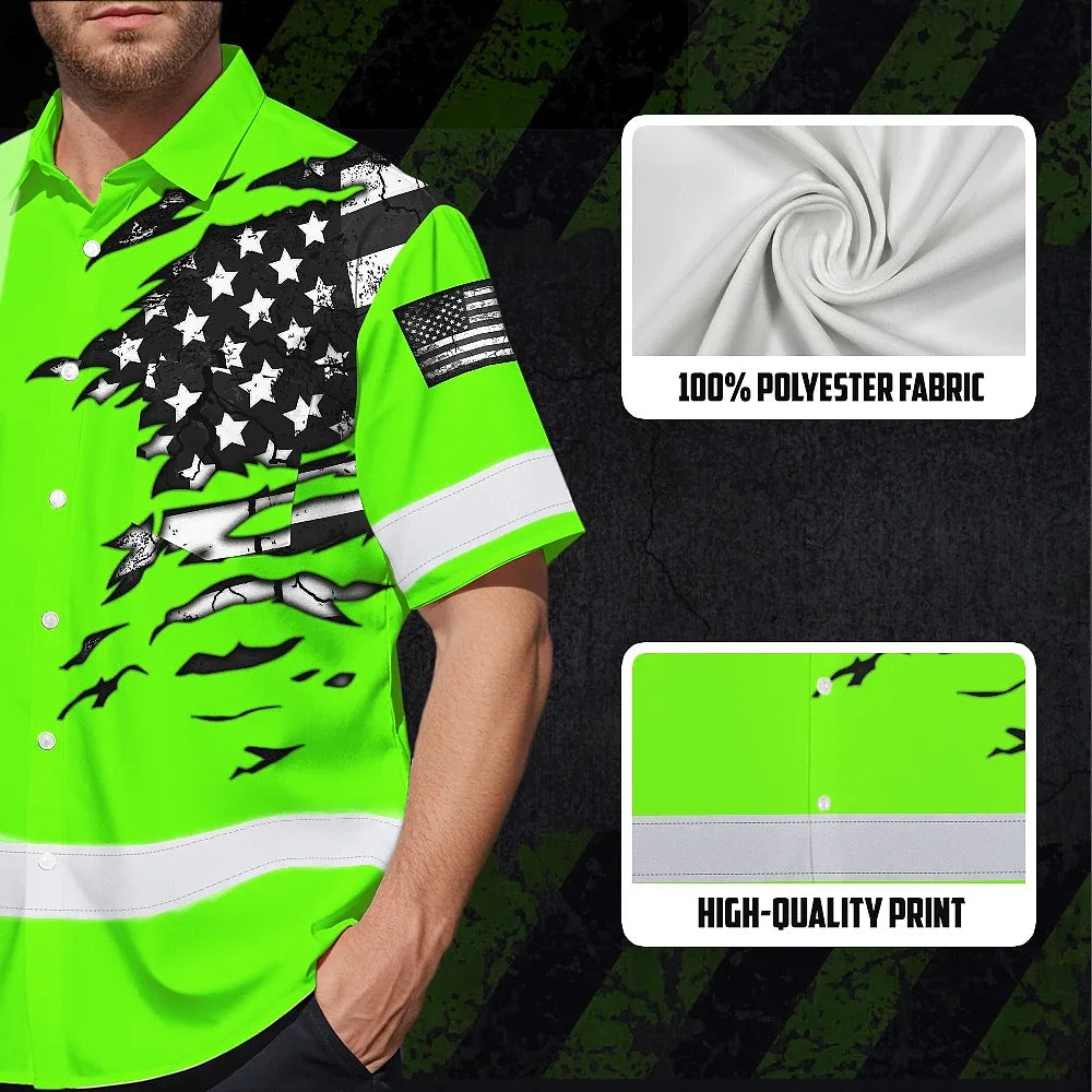 Hi Vis Hawaiian Shirt Reflective Scratch Green Neon US Flag