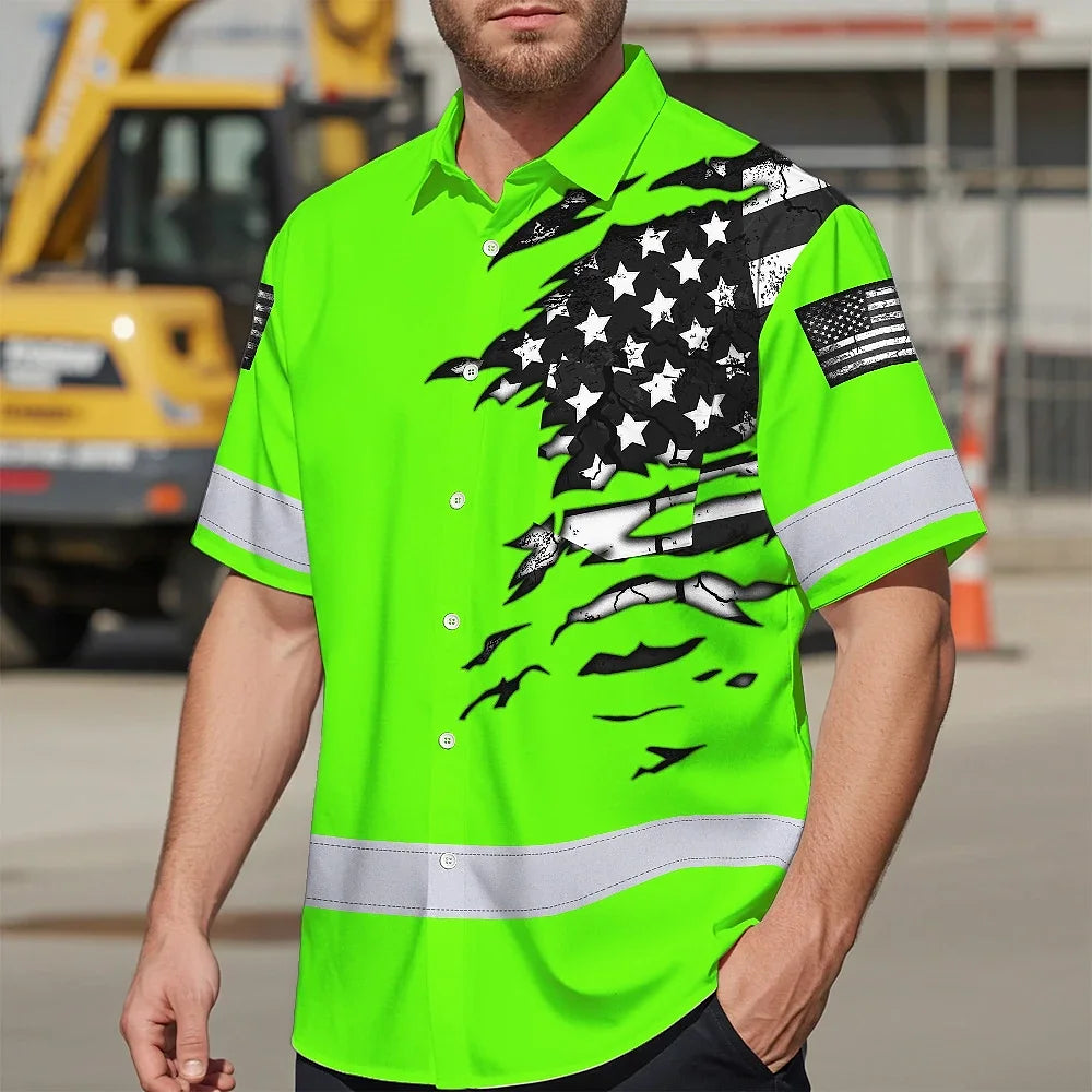 Hi Vis Hawaiian Shirt Reflective Scratch Green Neon US Flag