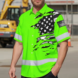 Hi Vis Hawaiian Shirt Reflective Scratch Green Neon US Flag