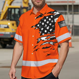 Hi Vis Hawaiian Shirt Reflective Scratch Orange Neon US Flag Custom Name Safety