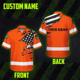 Hi Vis Hawaiian Shirt Reflective Scratch Orange Neon US Flag Custom Name Safety