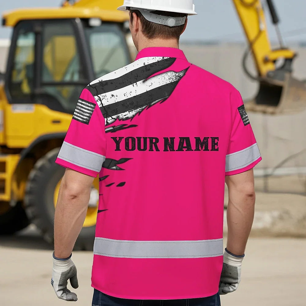 Hi Vis Hawaiian Shirt Reflective Scratch Pink Neon US Flag Custom Name