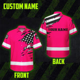 Hi Vis Hawaiian Shirt Reflective Scratch Pink Neon US Flag Custom Name