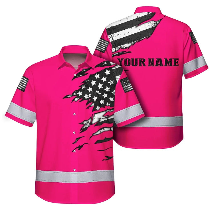 Scratch Pink Neon US Flag Hi-Vis Hawaiian Shirt