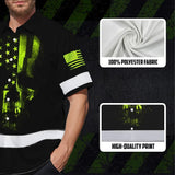 Hi Vis Hawaiian Shirt Reflective Scratched Skull US Flag Custom Name Safety Workwear