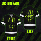 Hi Vis Hawaiian Shirt Reflective Scratched Skull US Flag Custom Name Safety Workwear