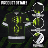 Hi Vis Hawaiian Shirt Reflective Scratched Skull US Flag Custom Name Safety Workwear