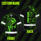 Hi Vis Hawaiian Shirt Reflective Skull US Flag Camo Neon 2 Custom Name Safety