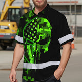 Hi Vis Hawaiian Shirt Reflective Skull US Flag Camo Neon 2 Custom Name Safety