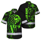 Hi Vis Hawaiian Shirt Reflective Skull US Flag Camo Neon 2 Custom Name Safety