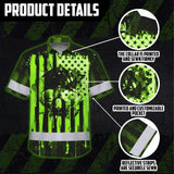 Hi Vis Hawaiian Shirt Reflective Skull USA Flag Green Neon Safety Workwear