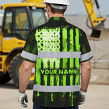 Hi Vis Hawaiian Shirt Reflective Skull USA Flag Green Neon Safety Workwear