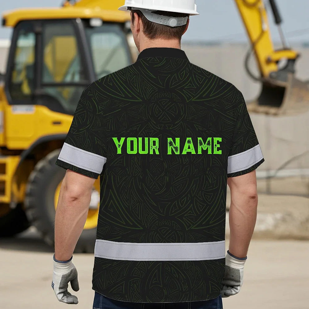 Hi Vis Hawaiian Shirt Reflective Skull Viking Symbol Green Neon Custom Name Safety