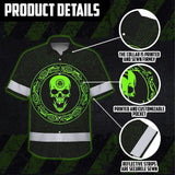Hi Vis Hawaiian Shirt Reflective Skull Viking Symbol Green Neon Custom Name Safety