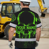 Hi Vis Hawaiian Shirt Reflective Skull Viking Symbol Green Neon Custom Name For Workers, Runners, Truckers, Skull Lovers